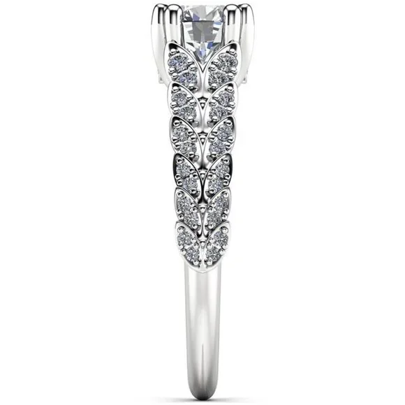 🍁 925 Silver Crystal Zircon Stone Unique Leaf Design Ring for Women, VIP341 - Picture 10 of 10